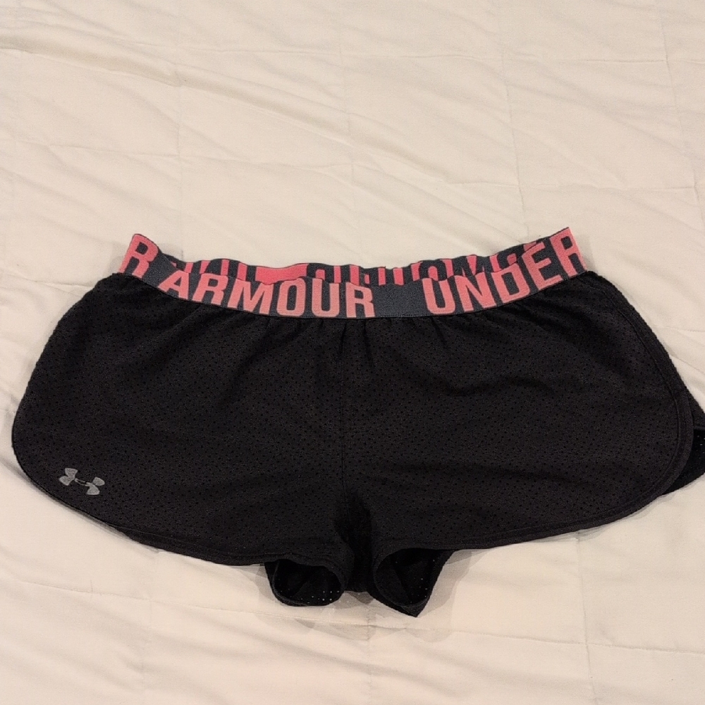 Under Armour Women's Black and Pink Athletic Shorts